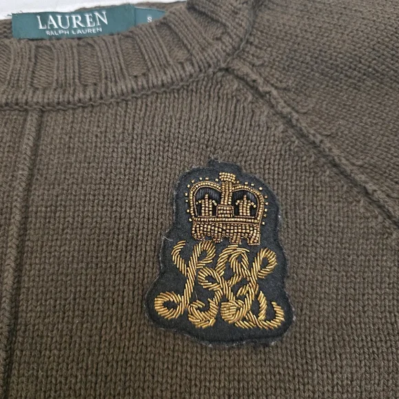 LAUREN RALPH LAUREN Womens Sweater Layered Bullion Patch Logo Brown Small - Picture 6 of 16